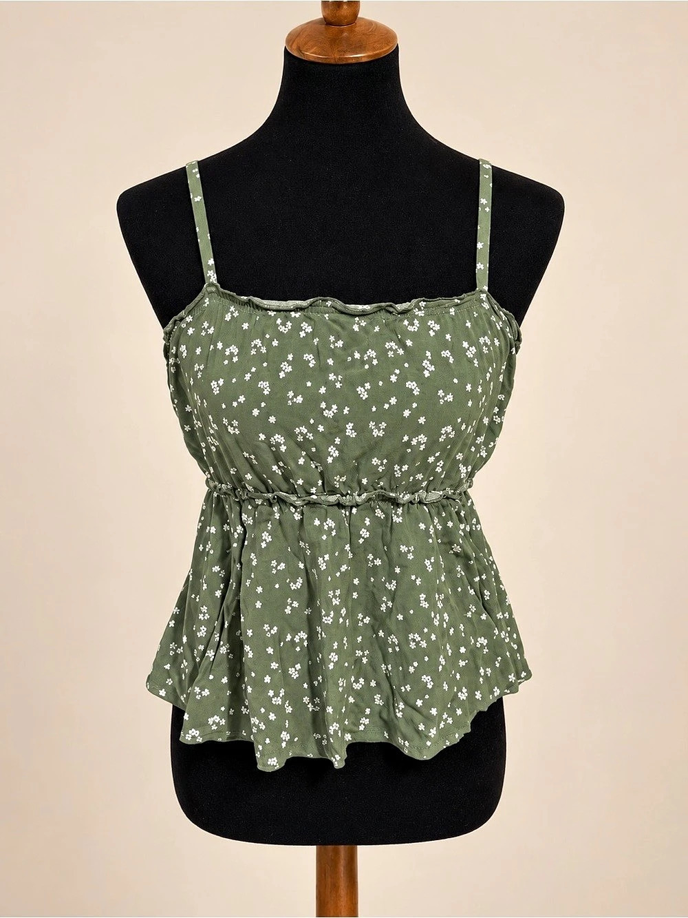 No Boundaries Olive Green Ditsy Floral Peplum Cami Top S 4–6